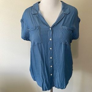 Women’s XL Jachs Girlfriend Short Sleeve Blue Button Down Blouse